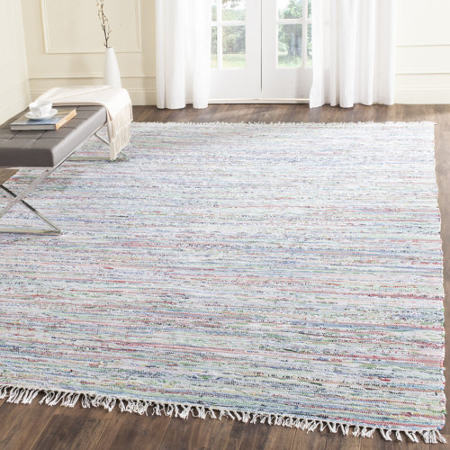 Mistana™ Lansing Striped Handmade Flatweave Cotton Light Blue Area Rug